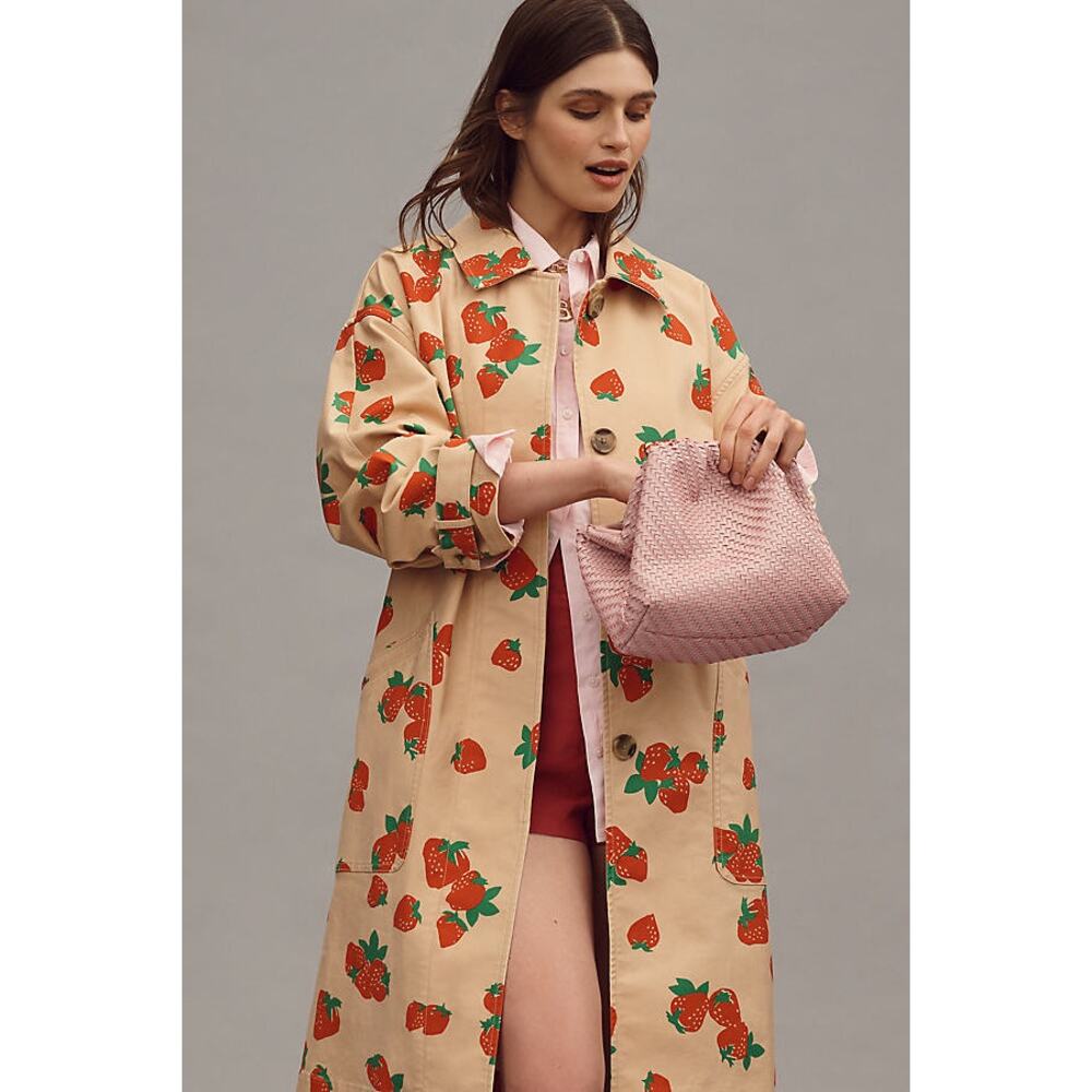 Anthropologie Maeve Strawberry Printed Car Coat NWT Medium - Picture 2 of 6